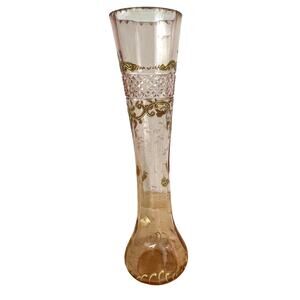 Vintage Signed Moser Art Glass Pink Vase Gold Gilt Great Condition
